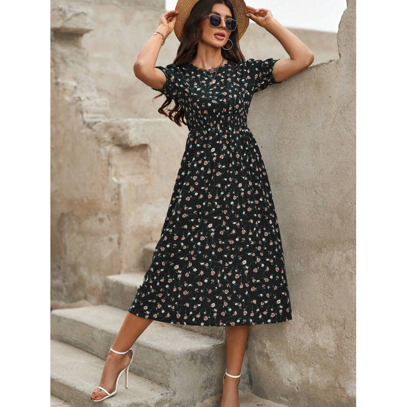 Robe longue fleurie smockée à la taille berg-feldt pour femme