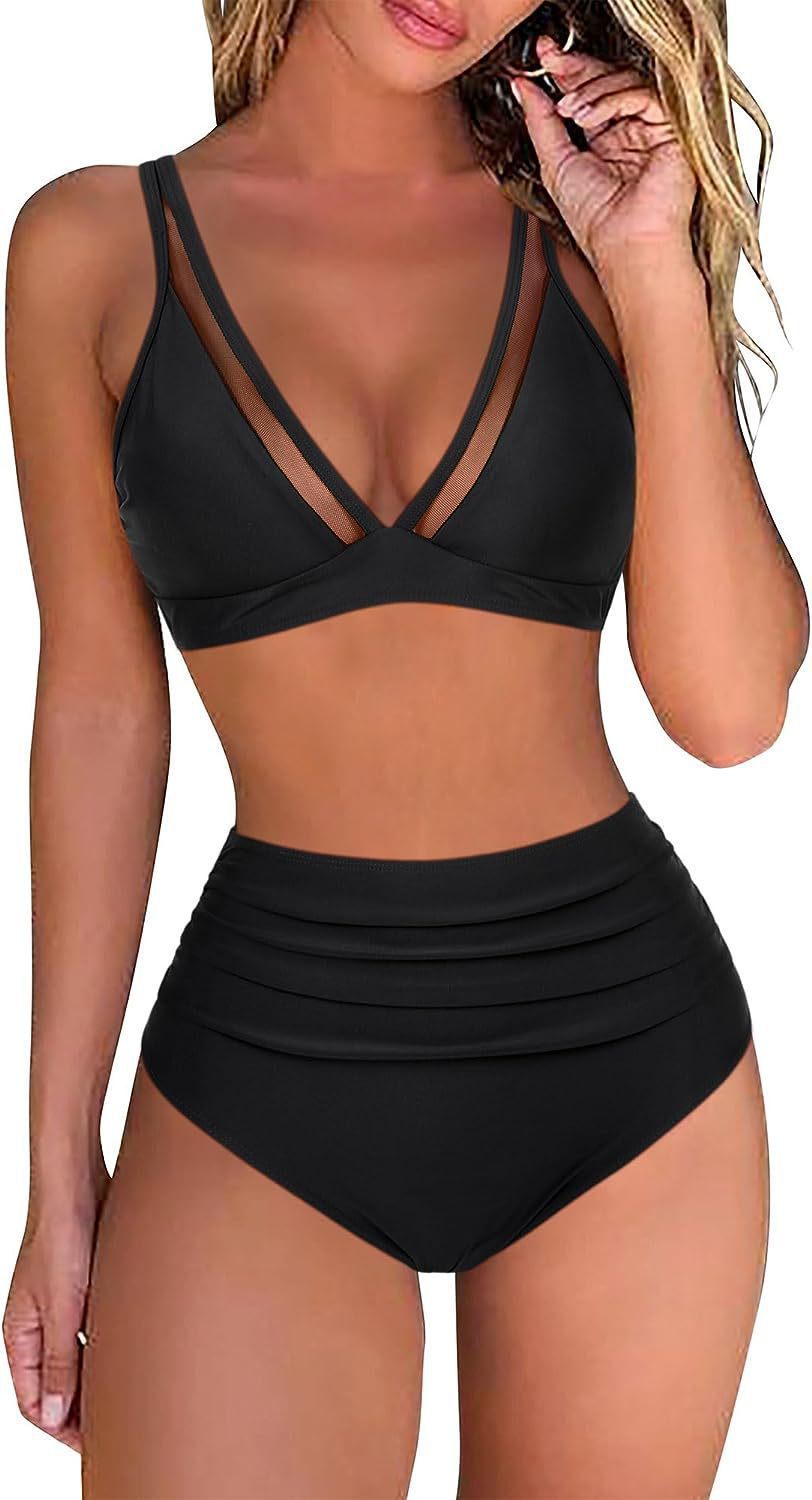 Haut de maillot de bain Berg-Feldt pour femme avec échancrure haute, détails en maille séduisants et fronces