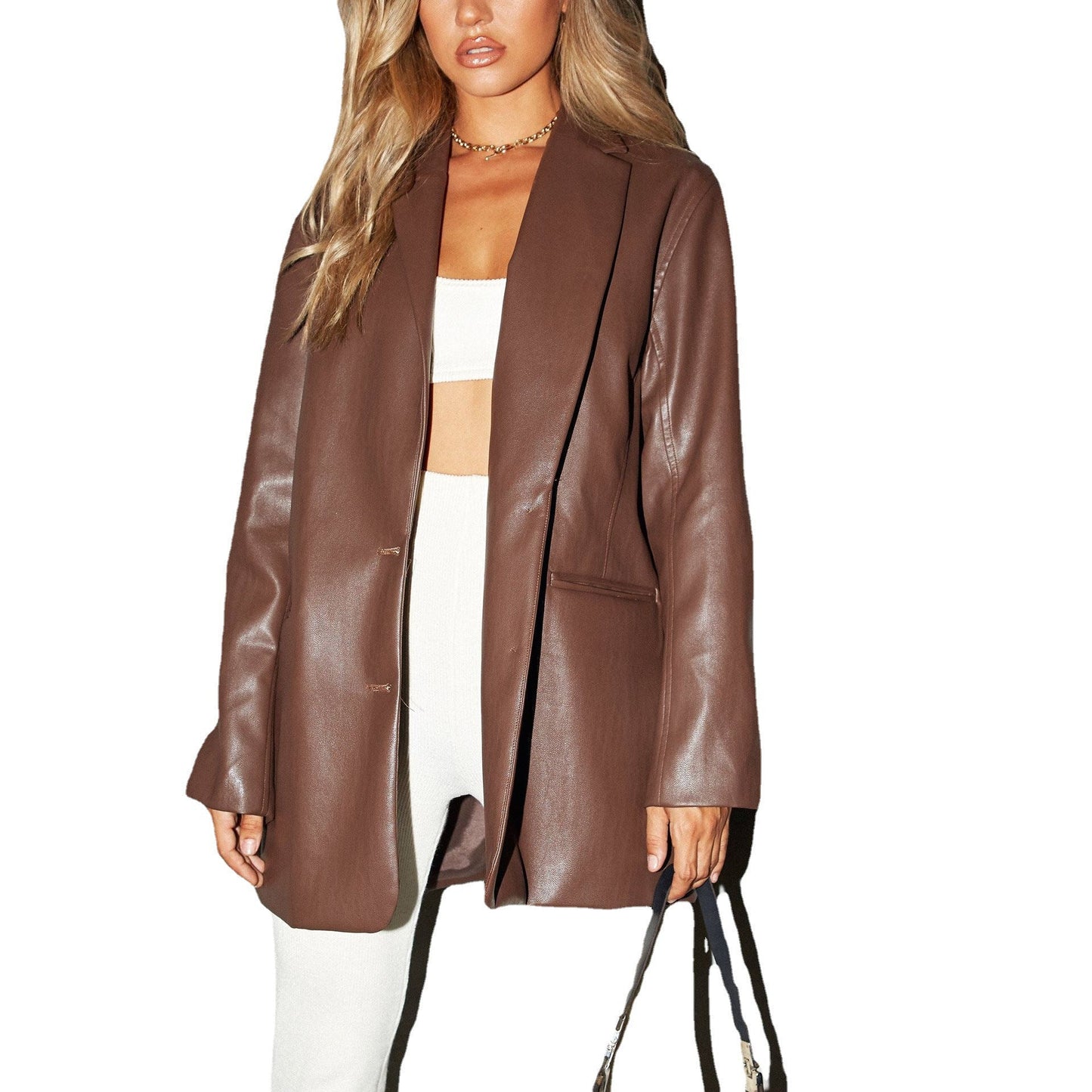 Damen Oversized Kunstleder Blazer Berg-Feldt