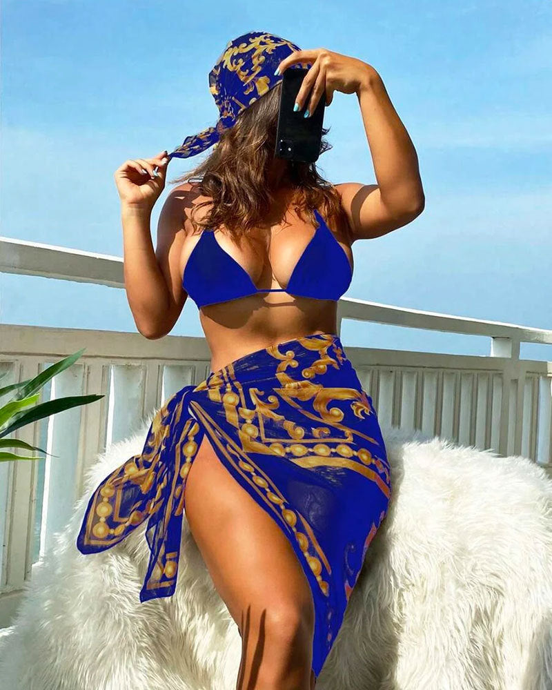Élégant bikini pour femme avec paréo et motif de champs de montagne saisissant