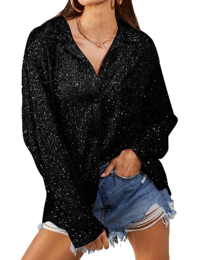 Damen Oversize-Bluse en Tissu Pailleté Coupe Décontractée Berg-Feldt