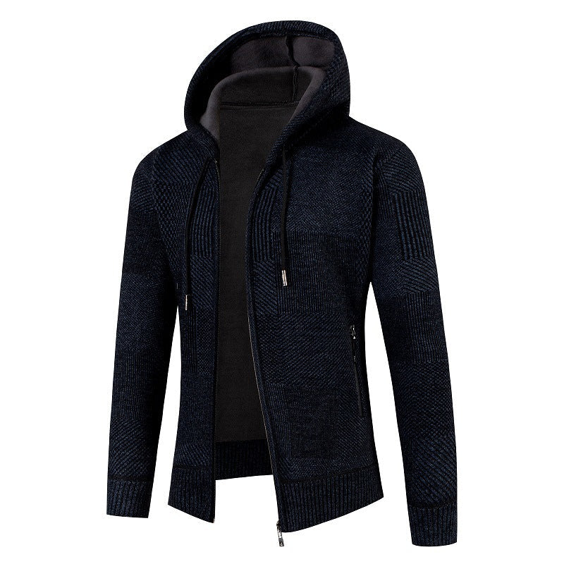 Cardigan en maille pour homme avec capuche doublée et motif gaufré moderne Berg-Feldt