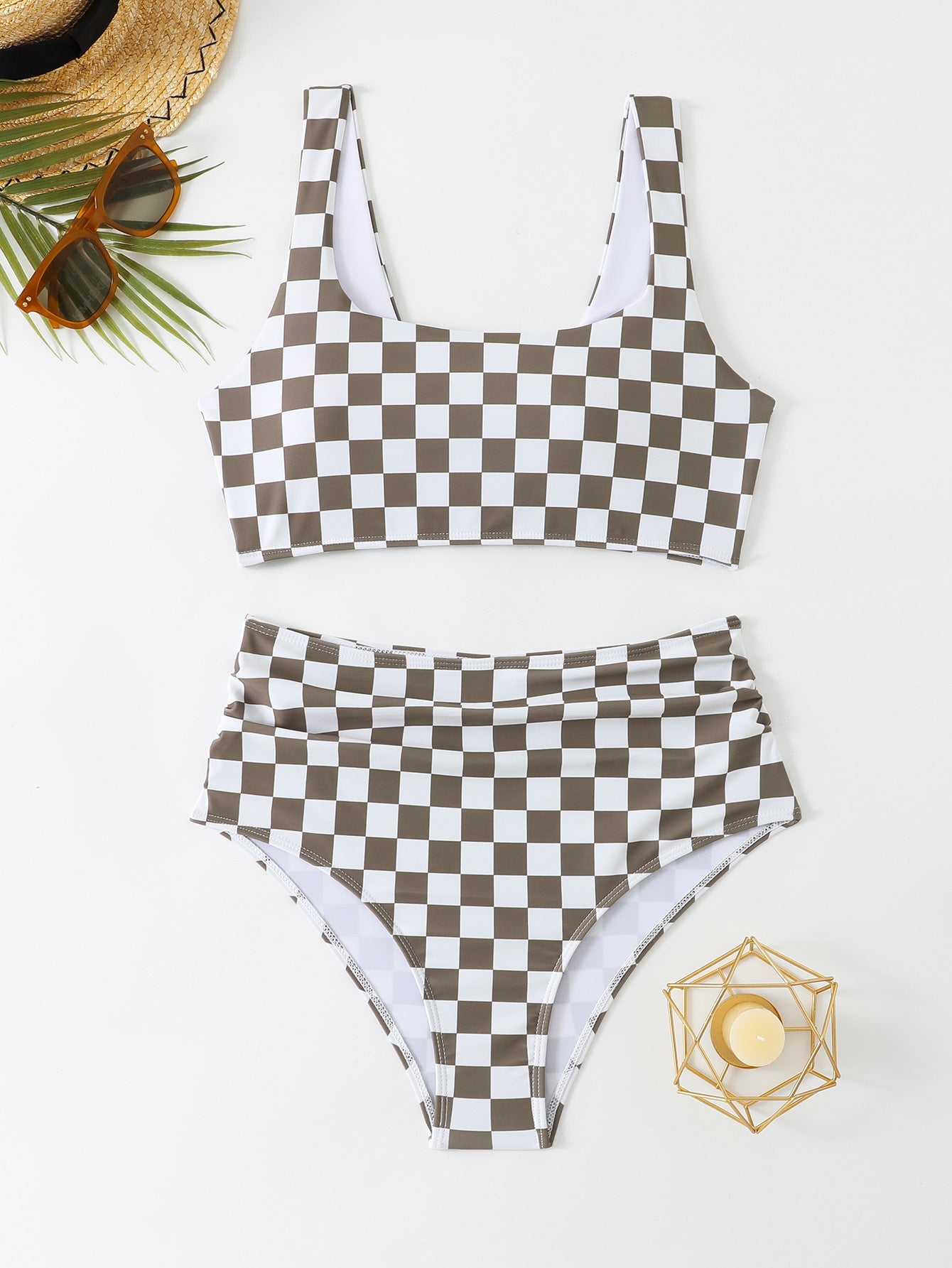 Ensemble bikini pour femme à jambe haute et motif à carreaux tendance de berg-feldt