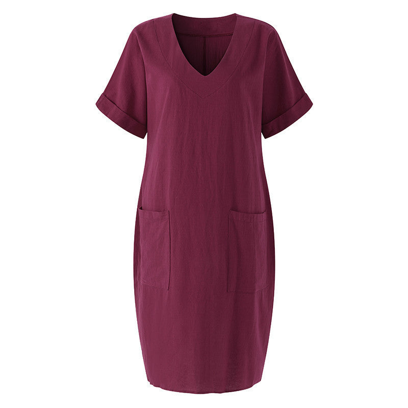 Lässiges Damen-Midikleid mit V-Ausschnitt und Taschen von berg-feldt