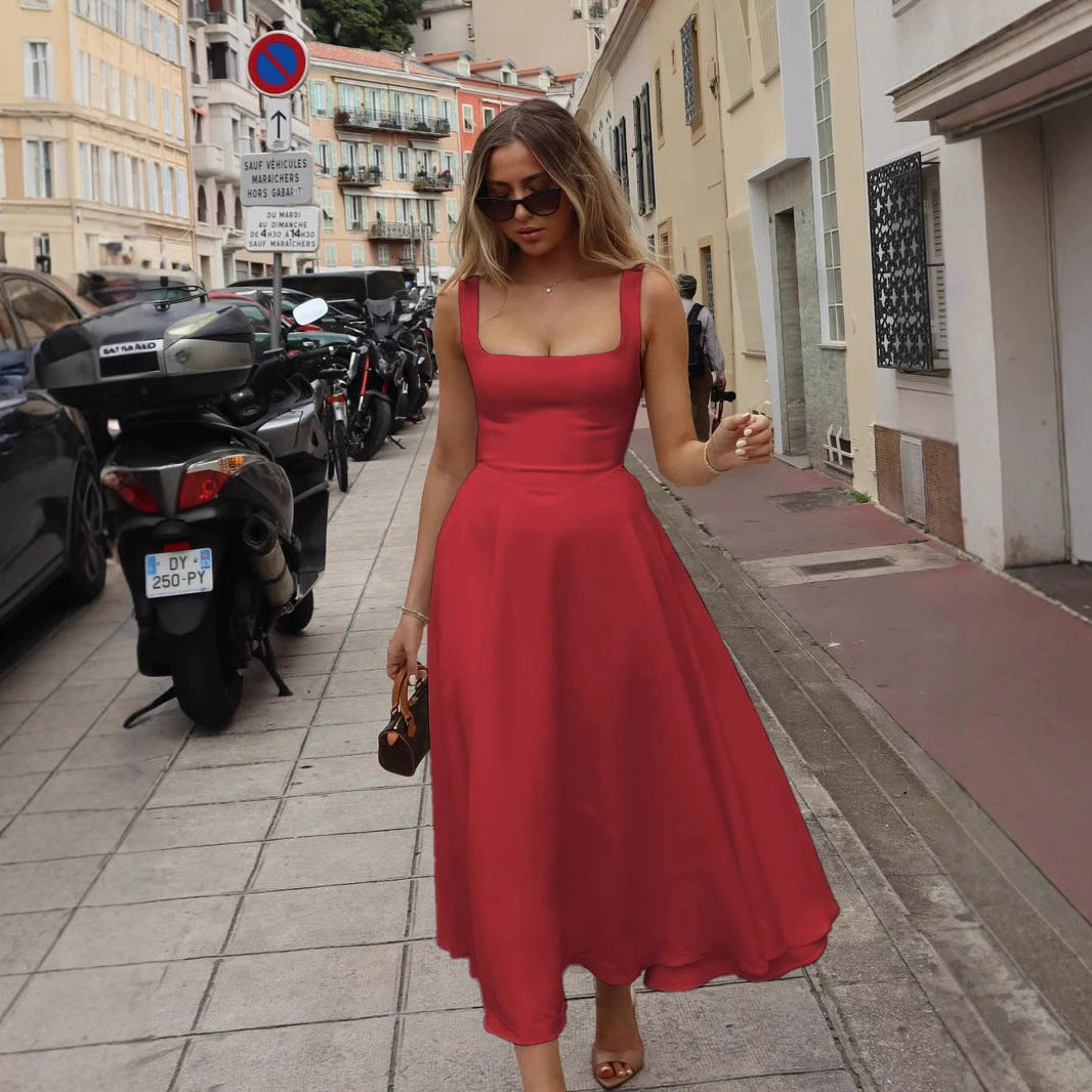 Damen robe longue élégante à la coupe trapèze de rêve et au col carré chic Berg-Feldt