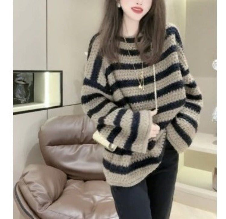 Damen-Grobstickpullover mit lässigem Streifenmuster und voluminösen Ärmeln Berg-Feldt