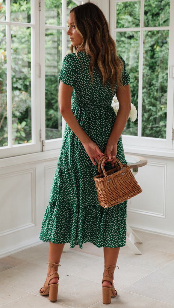 Robe midi ajustée à volants et taille nouée pour femme de berg-feldt