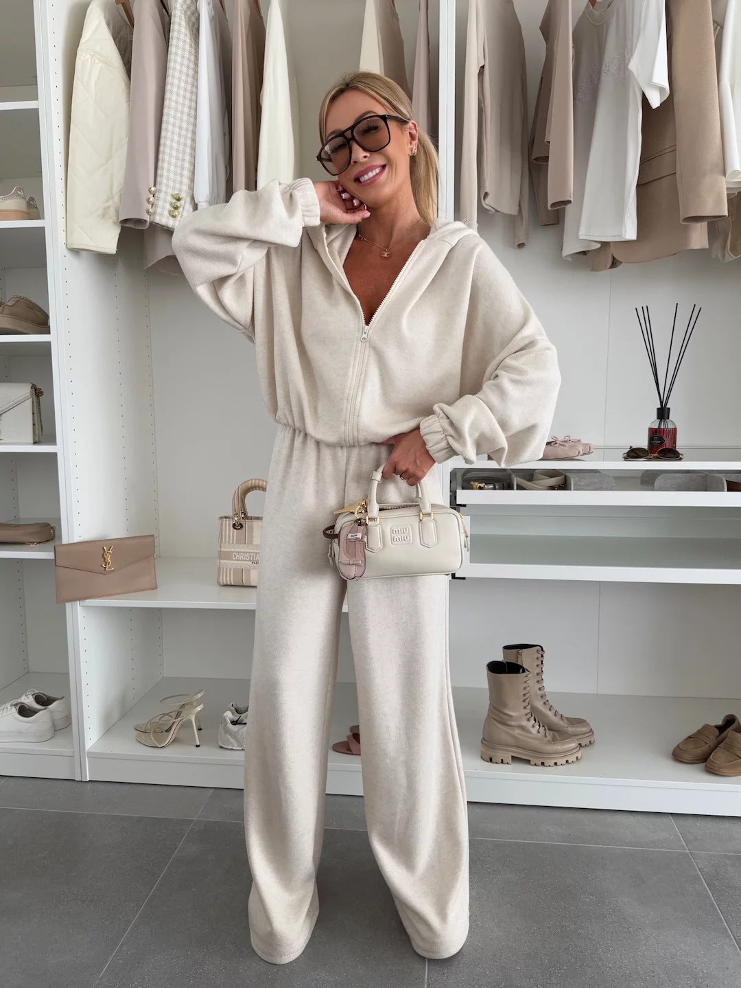 Ensemble de loungewear pour femme en polaire douce, à capuche et coupe large Berg-Feldt