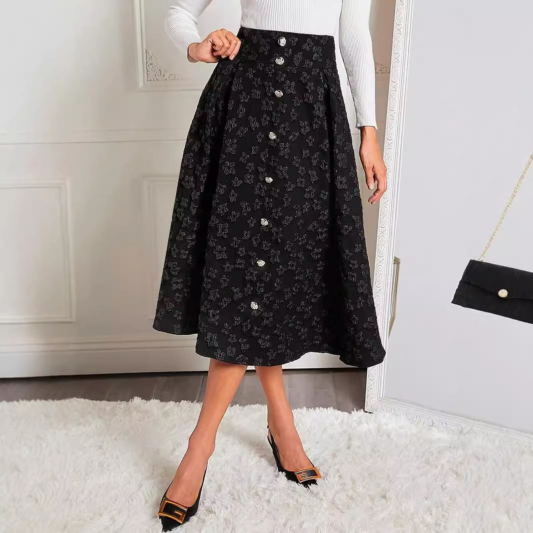 Midi-Rock für Damen mit floralen Details und Knopfleiste von berg-feldt