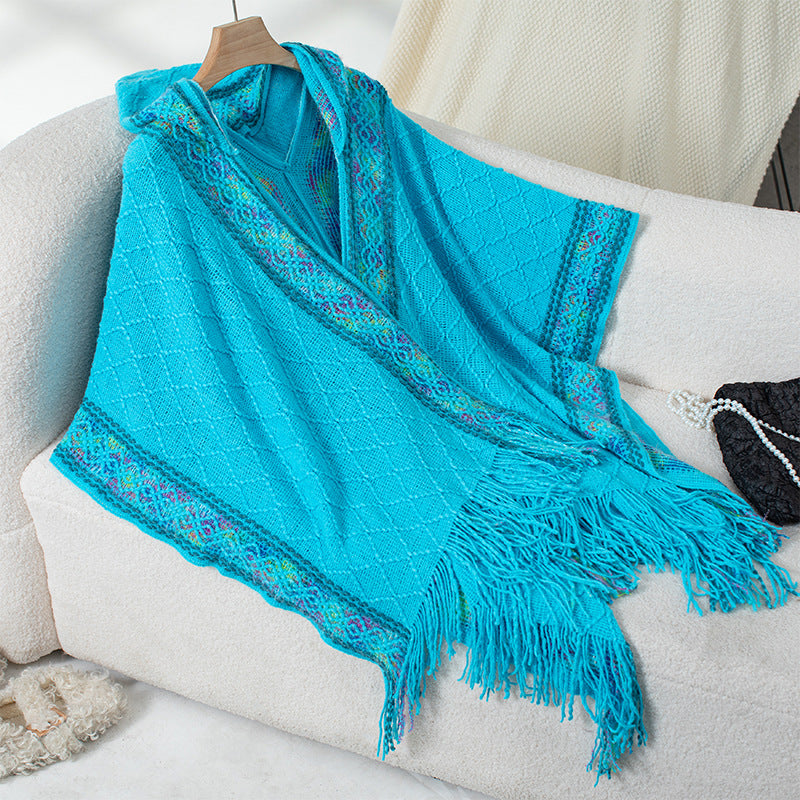 Poncho élégant pour femme avec motif structuré de qualité supérieure et franges Berg-Feldt