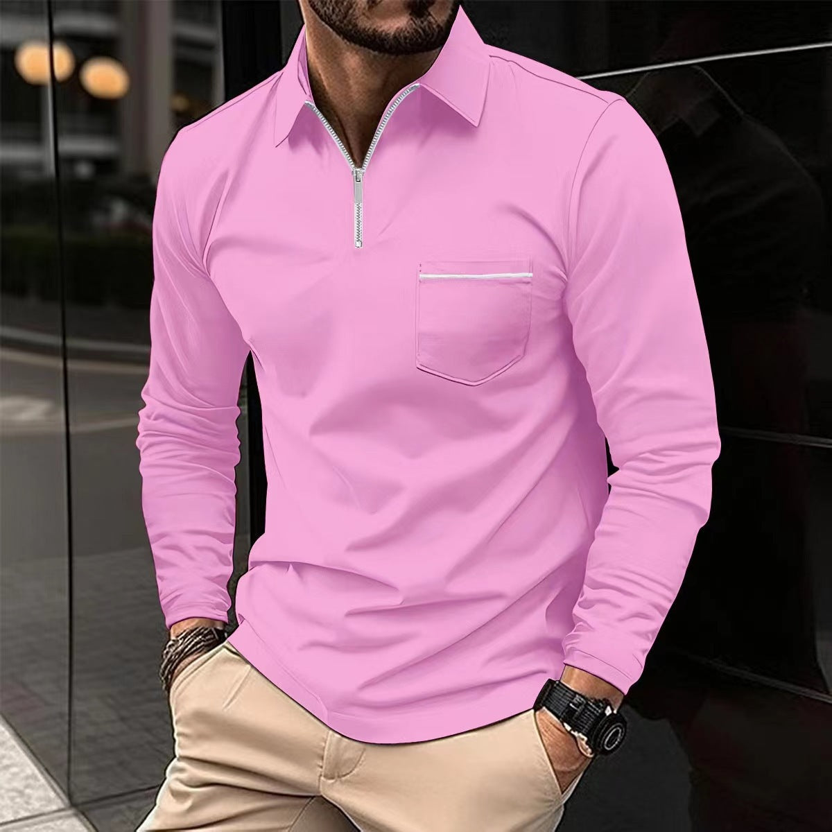 Chemise à manches longues pour homme avec fermeture éclair et poche poitrine Berg-Feldt