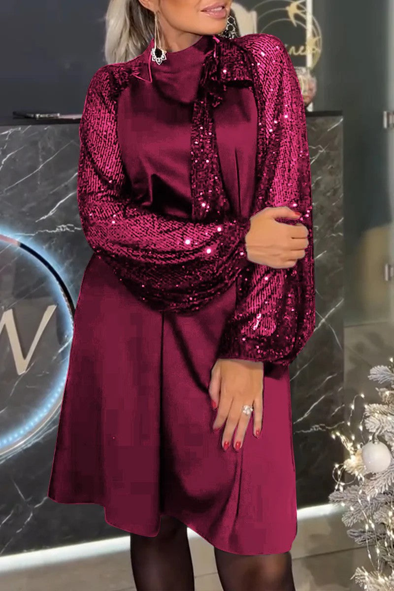 Damen Elegantes Kleid mit glitzernden Ärmeln und festlichem Kragen Berg-Feldt