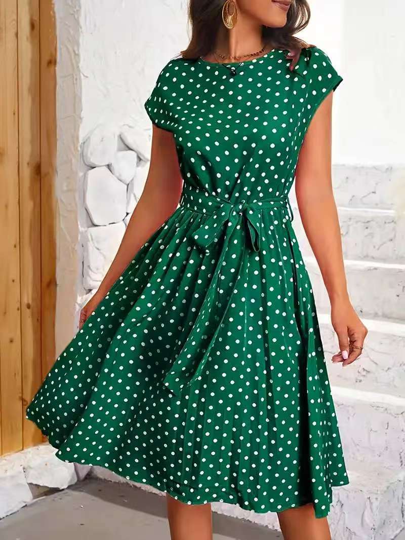 Robe mi-longue pour femme avec ceinture à nouer pour une silhouette cintrée et motif à pois ludique Berg-Feldt