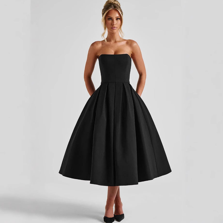 Damen Elegantes Midi-Kleid mit schwingendem Rock und raffiniertem Bandeau-Ausschnitt Berg-Feldt