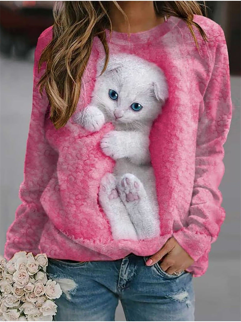 Sweat-shirt Berg-feldt imprimé chat graphique pour femme