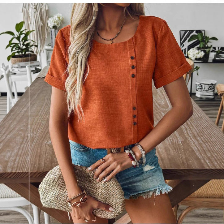 Chemise moderne à manches courtes pour femme avec boutons décoratifs de berg-feldt