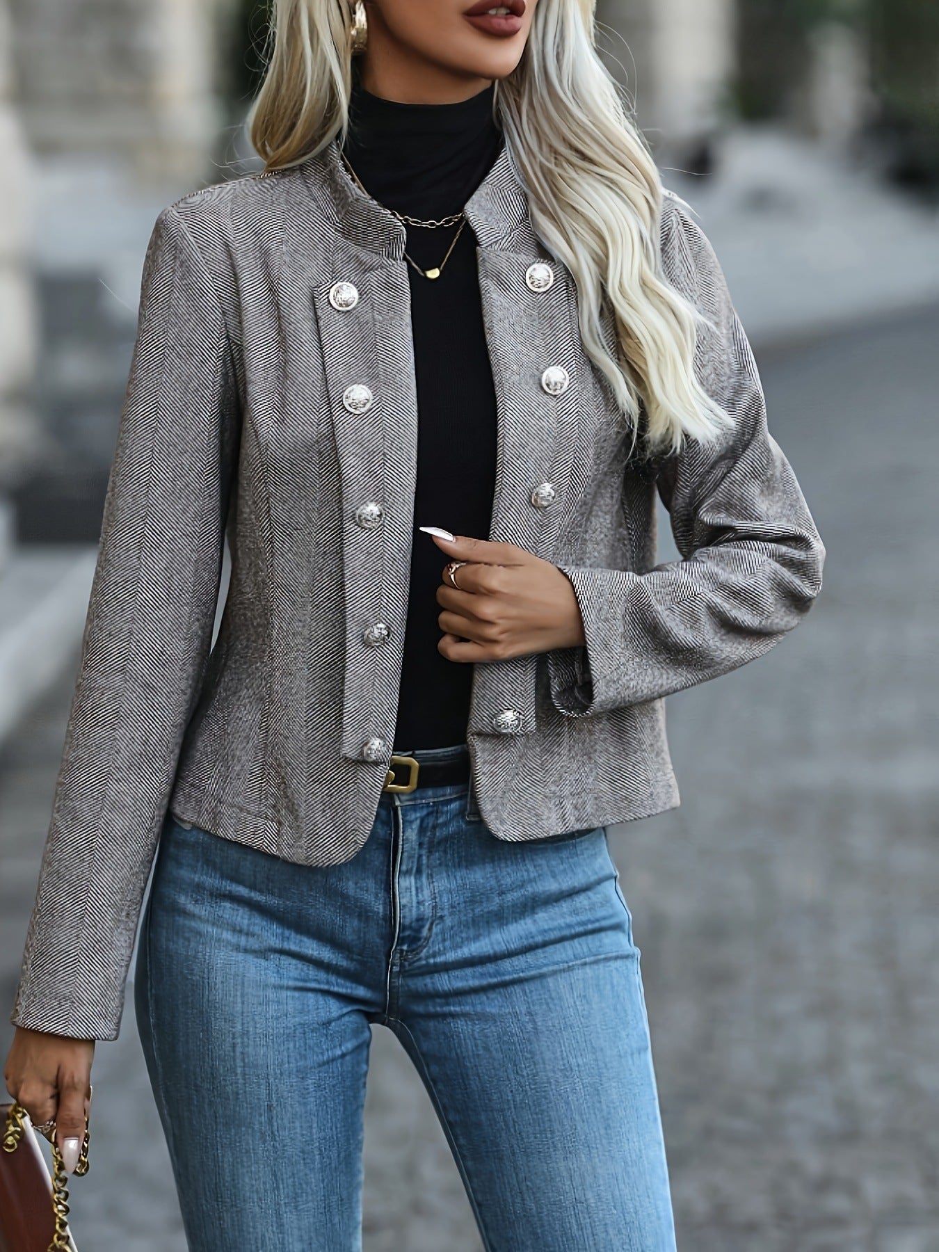 Elegante Damenblazerjacke mit Hahnentrittmuster und glänzenden Knöpfen von berg-feldt