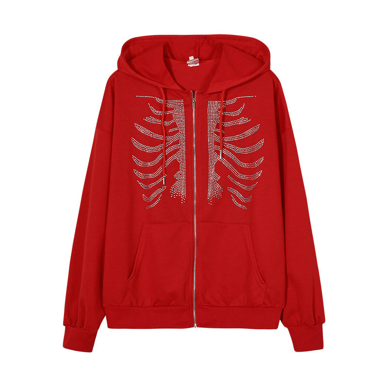 Damen-sweat à capuche avec motif squelette unique et strass étincelants Berg-Feldt