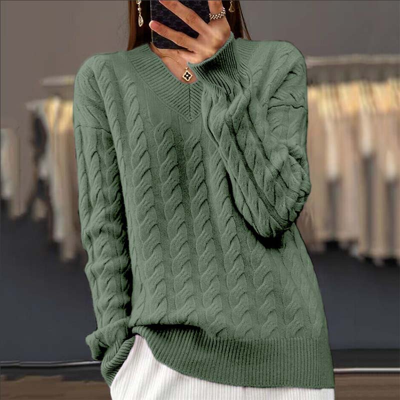 Berg-Feldt | Strickpullover mit Flechtmuster und V-ausschnitt Acryl Weich und Warm