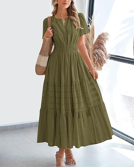 Robe longue élégante à col en V et volants pour femme berg-feldt