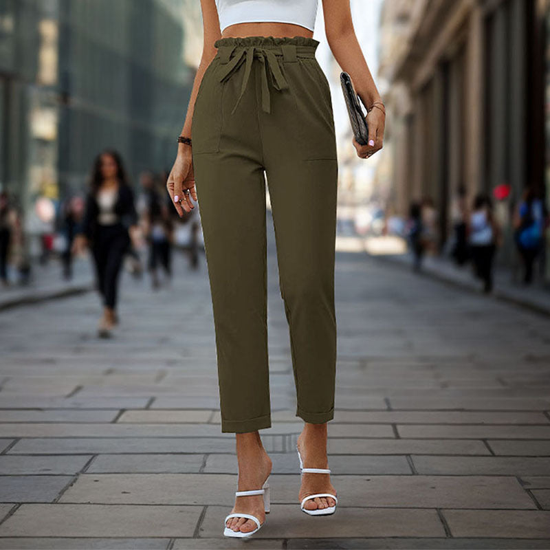Pantalon chino élégant taille haute avec cordon de serrage pour femme Berg-Feldt