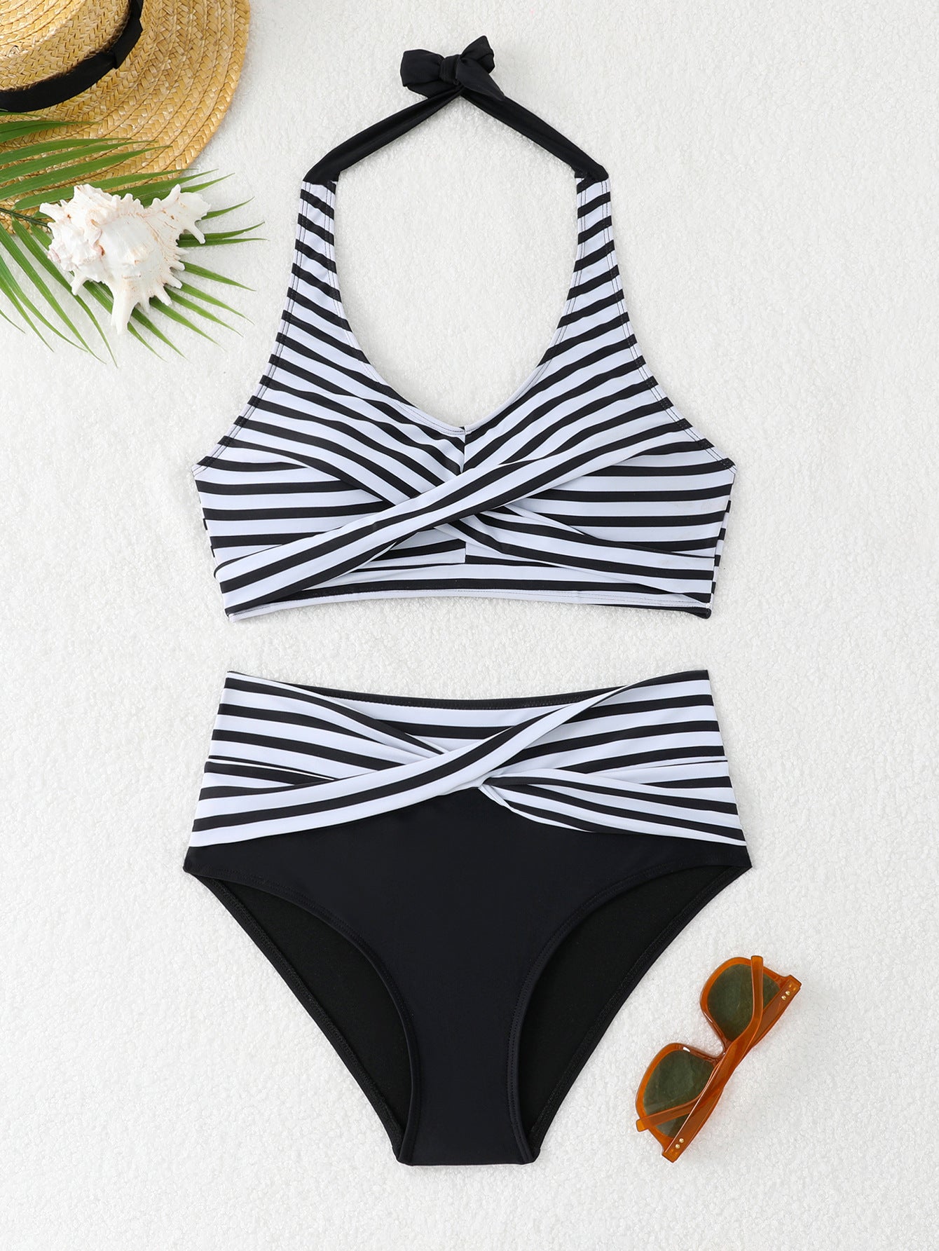 Berg-Feldt Ensemble de bikini pour femme, taille haute, rayé (1750840201)