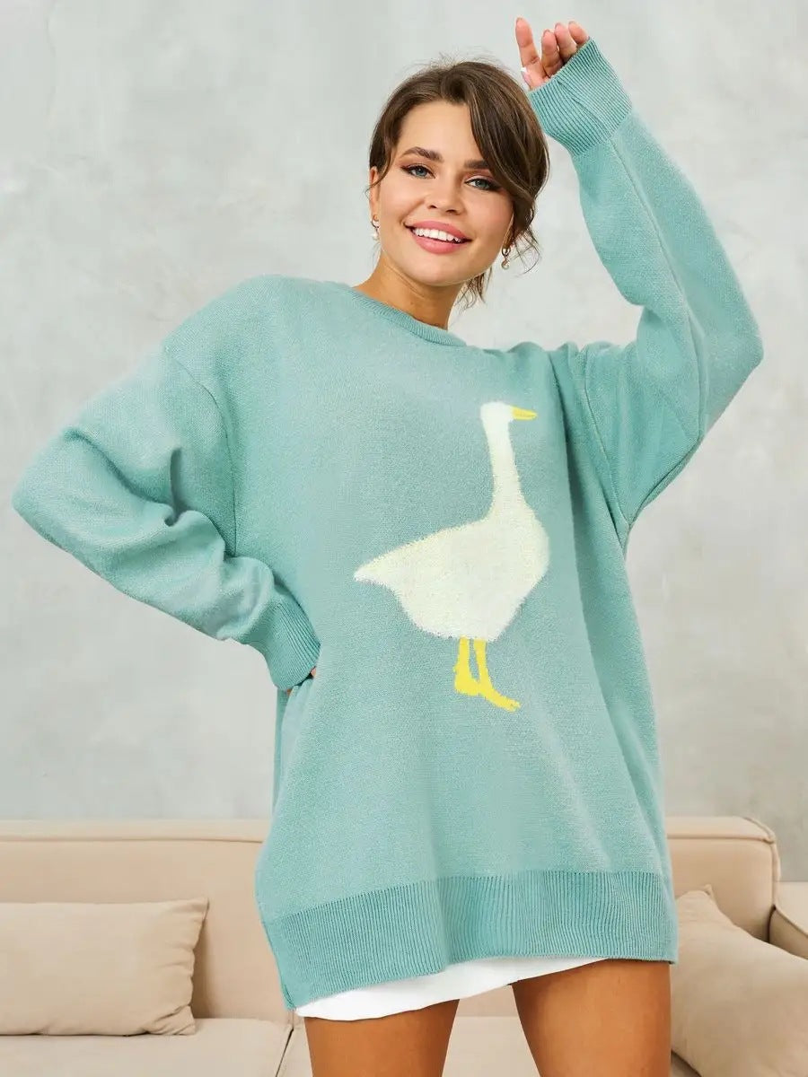 Pullover für Damen mit außergewöhnlichem Berg-Feld-Motiv