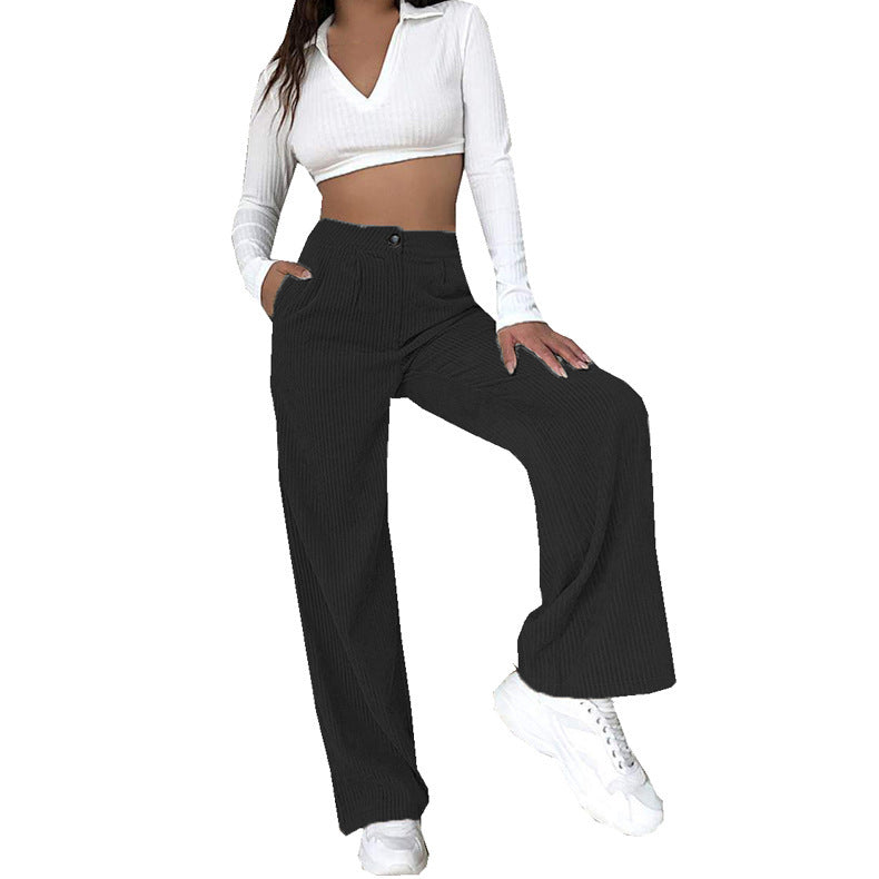 Pantalon ample en velours côtelé taille haute avec poches latérales pour femme Berg-Feldt