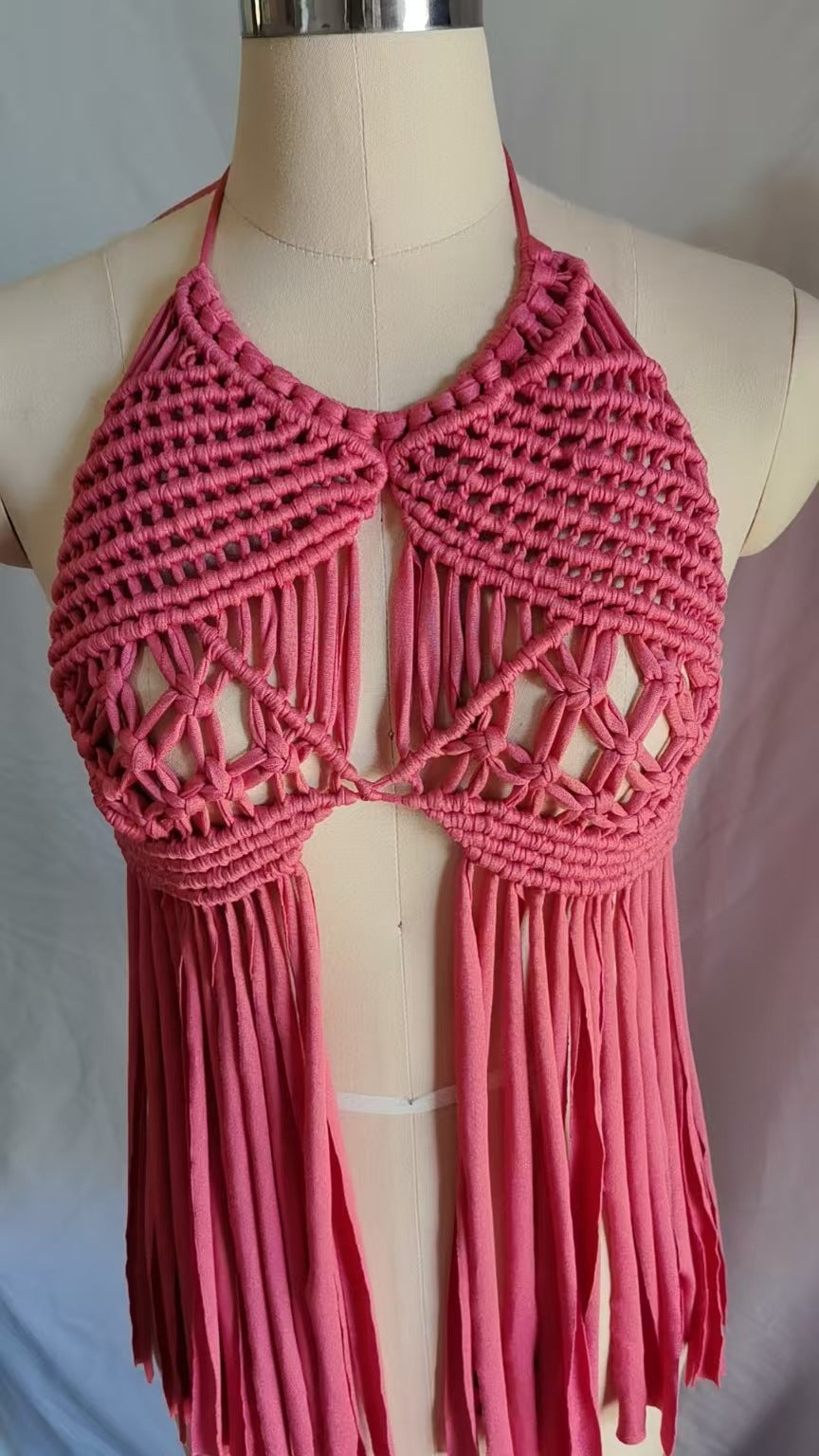 Haut en macramé style bohème pour femme avec franges de berg-feldt