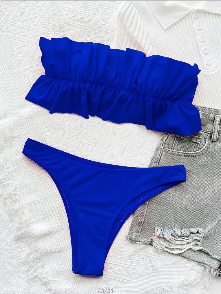 Maillot de bain deux pièces élégant pour femme avec haut bandeau, fronces et coupe haute de berg-feldt