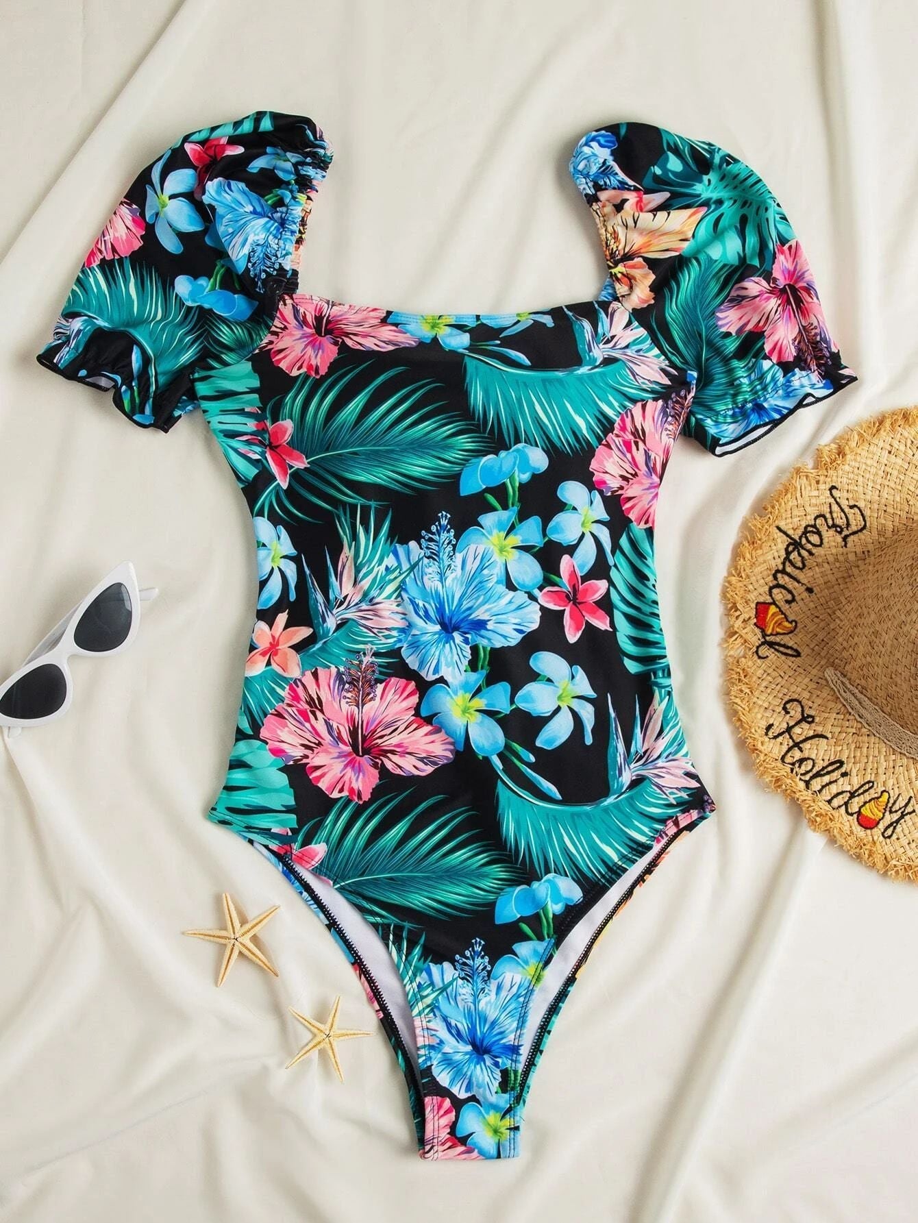 Maillot de bain femme Berg-Feldt à manches bouffantes et imprimé floral