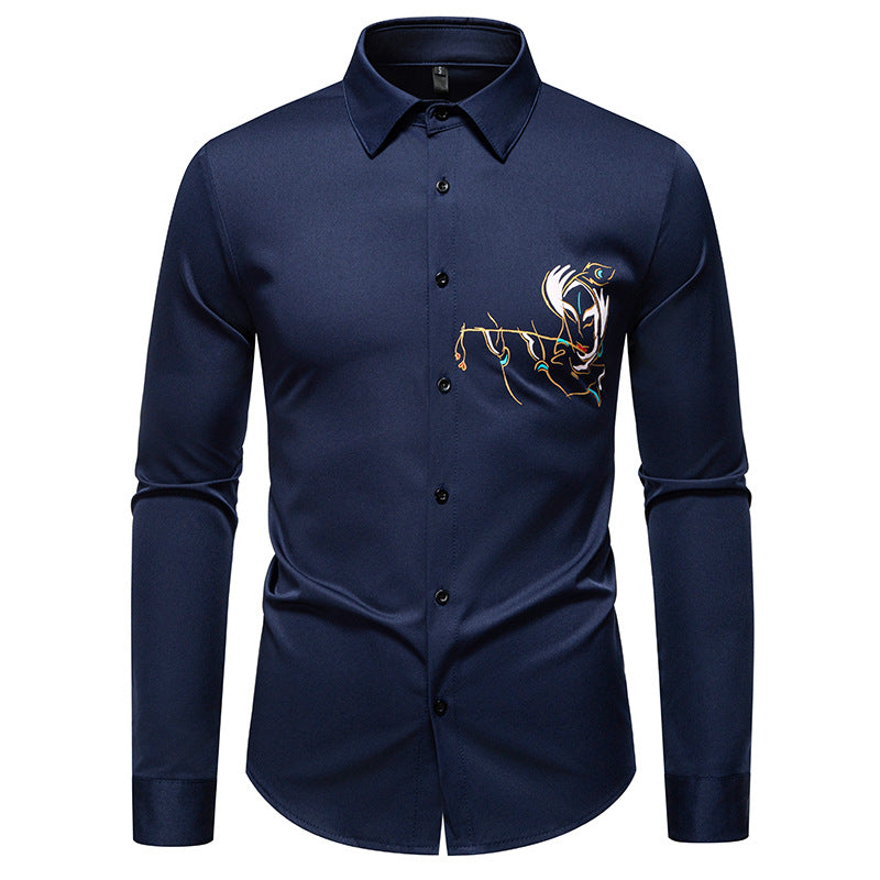 Herren Elegantes Langarmhemd mit kreativer Stickerei Berg-Feldt