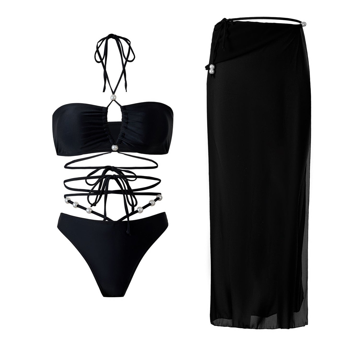 Bikini avec laçage sophistiqué et paréo transparent de berg-feldt