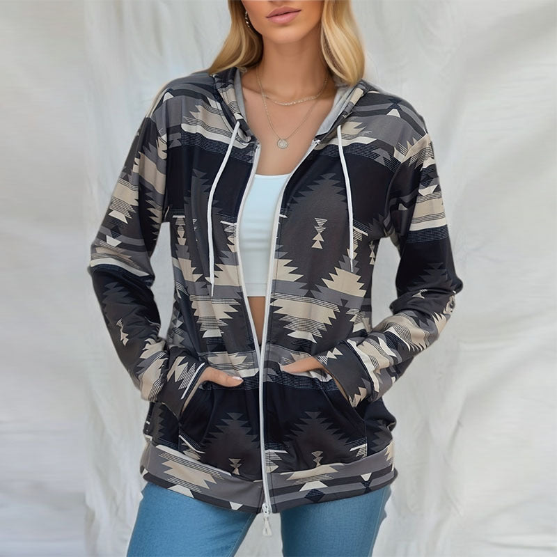 Veste à capuche tendance pour femme avec motif tribal et poches de berg-feldt