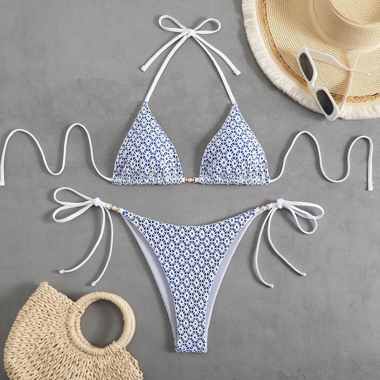 Ensemble bikini femme berg-feldt avec liens à nouer et motif discret