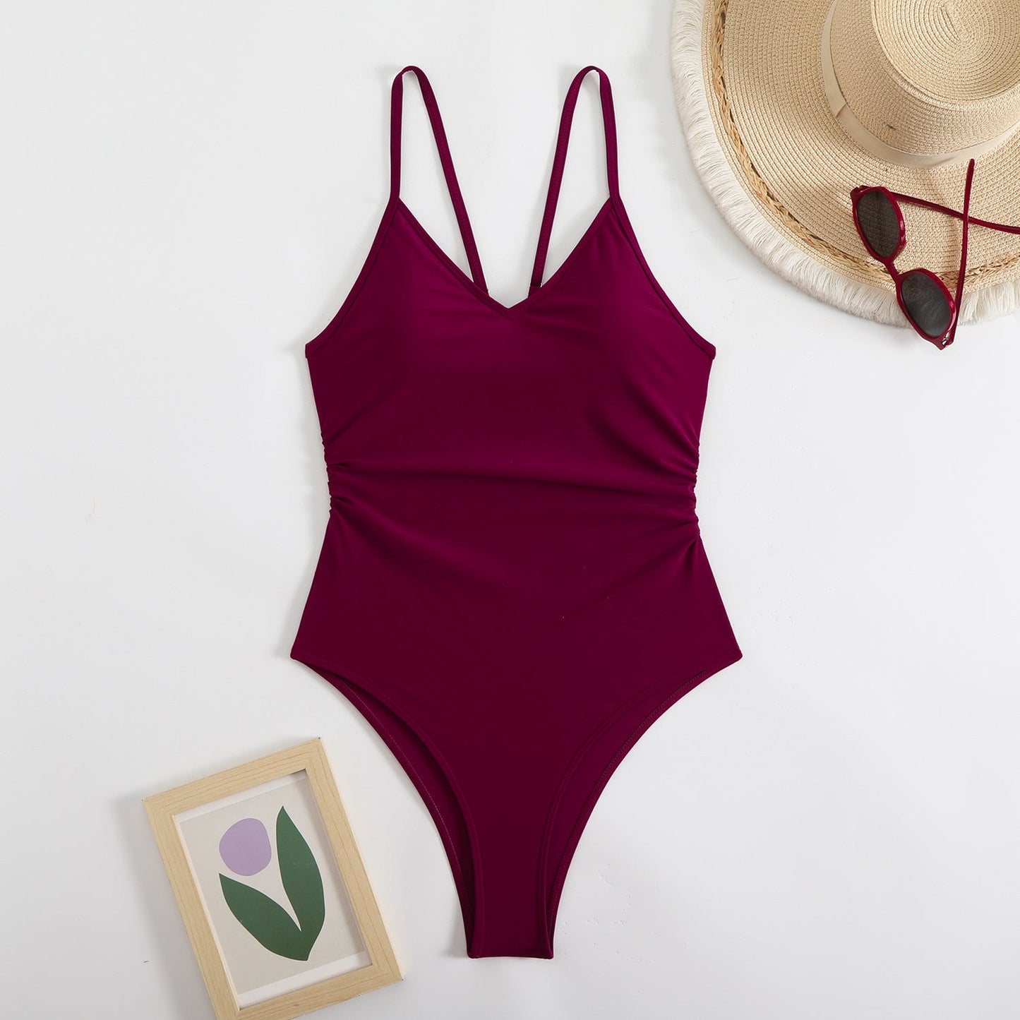 Maillot de bain plissé à encolure en V pour femme Berg-Feldt