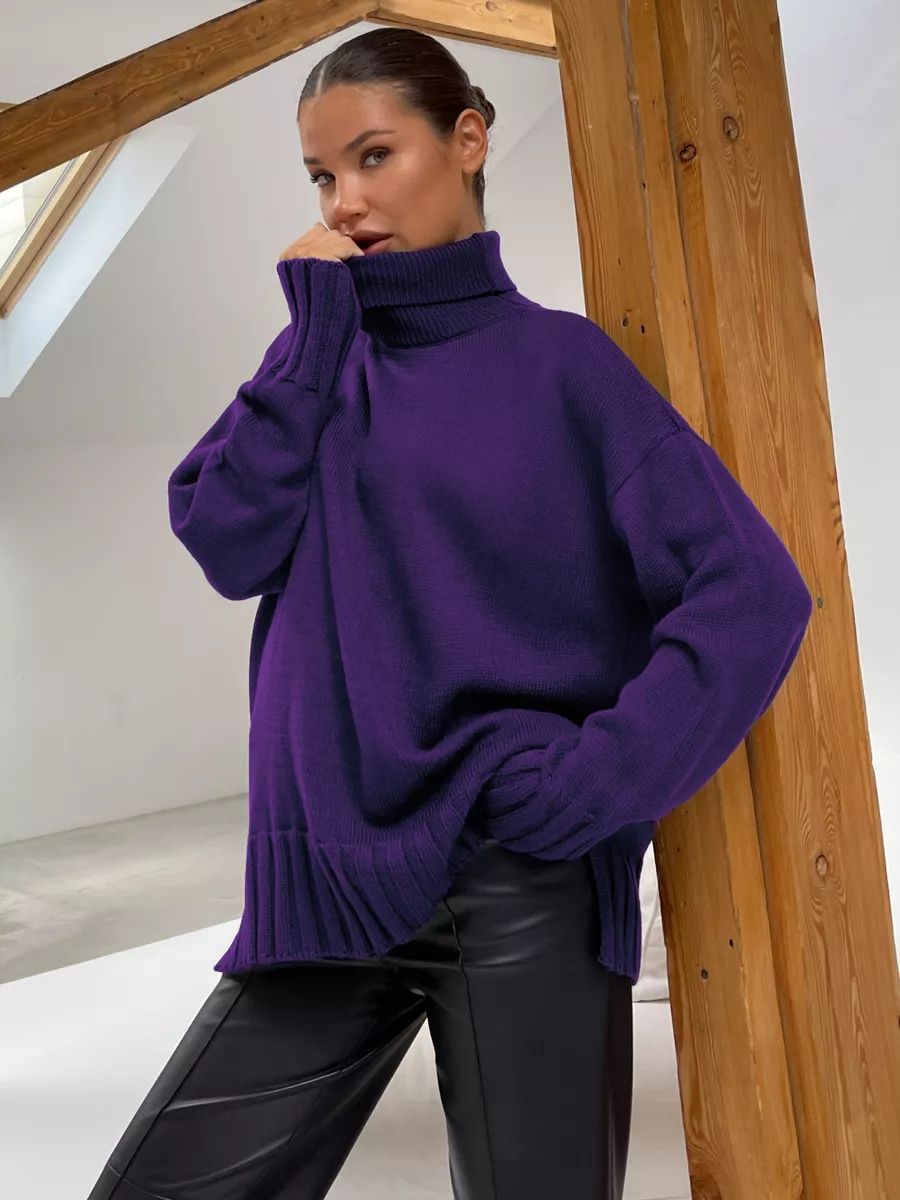 Grand pull en maille col montant avec fentes latérales berg-feldt pour femme