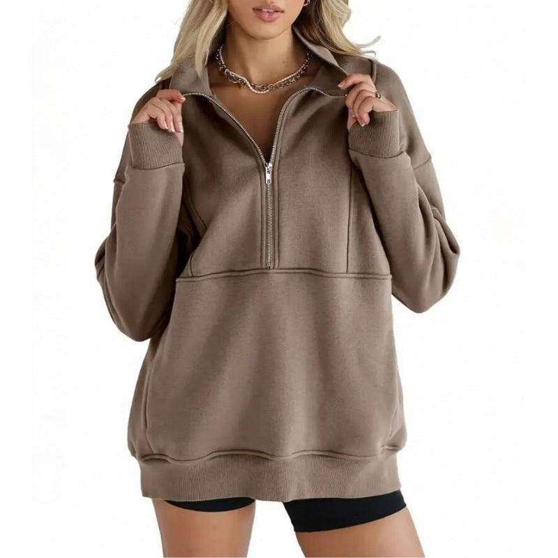 Damen Sweatshirt mit halbem Reißverschluss und oversized Schnitt Berg-Feldt