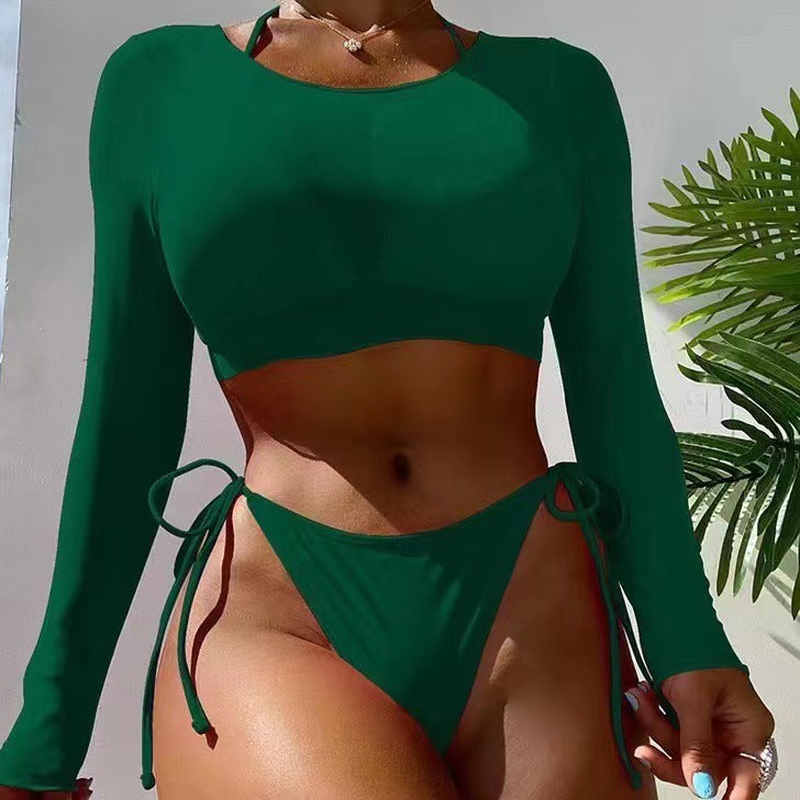 Ensemble bikini Berg-Feldt pour femmes, crop top et taille haute à manches longues