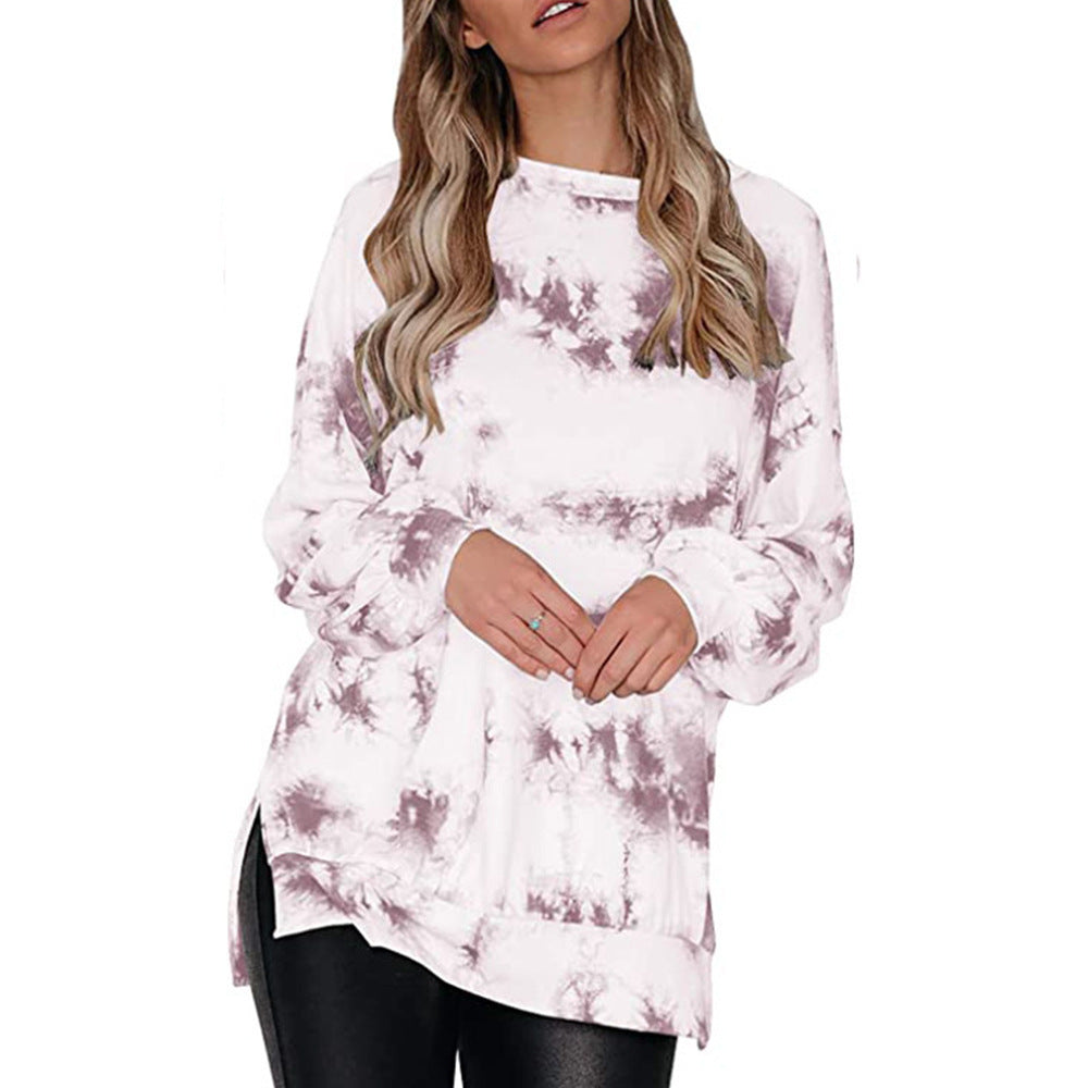Modernes Damen-Sweatshirt mit asymmetrischem Saum und lässigem Tie-Dye-Muster von berg-feldt