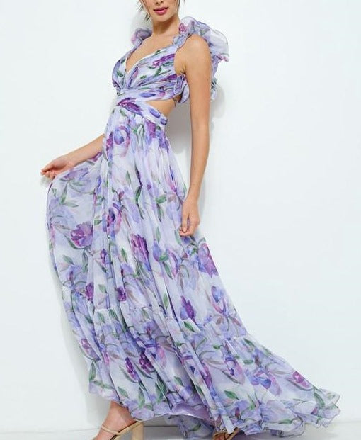 Robe longue évasée à volants et découpes fleuris Berg-feldt pour femme