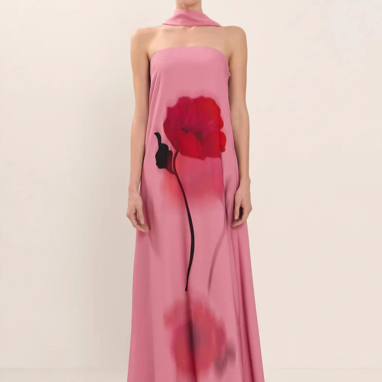 Robe longue élégante à fleurs sans bretelles par berg-feldt