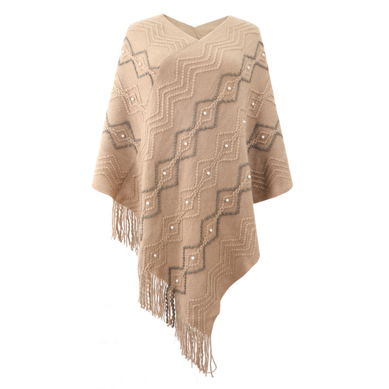 Poncho élégant pour femme avec motif texturé saisissant et franges décoratives Berg-Feldt