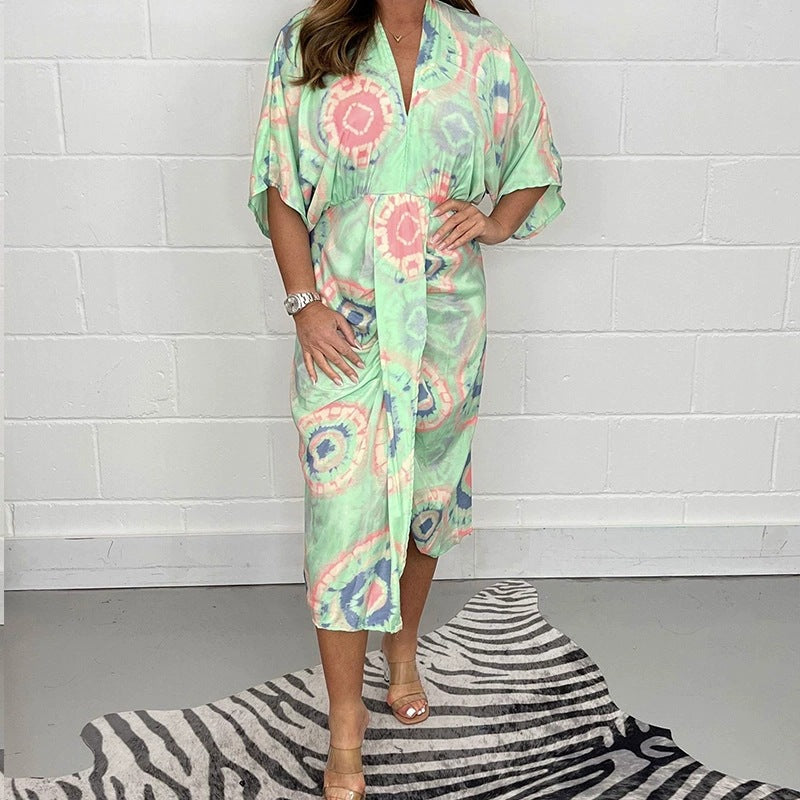 Robe caftan femme berg-feldt à motif graphique et taille élastique