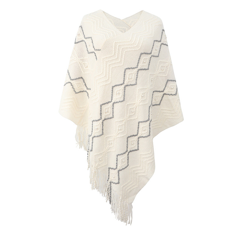 Poncho élégant pour femme avec motif texturé saisissant et franges décoratives Berg-Feldt