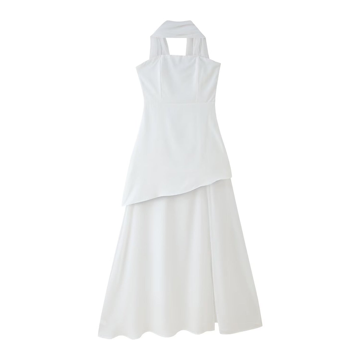 Elegantes Maxikleid für Damen mit Neckholder-Ausschnitt und asymmetrischem, drapiertem Saum von berg-feldt