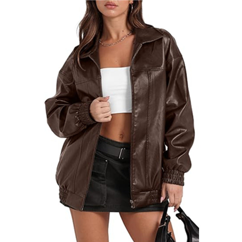 Veste en similicuir Berg-Feldt pour femme avec manches larges et poignets élastiques