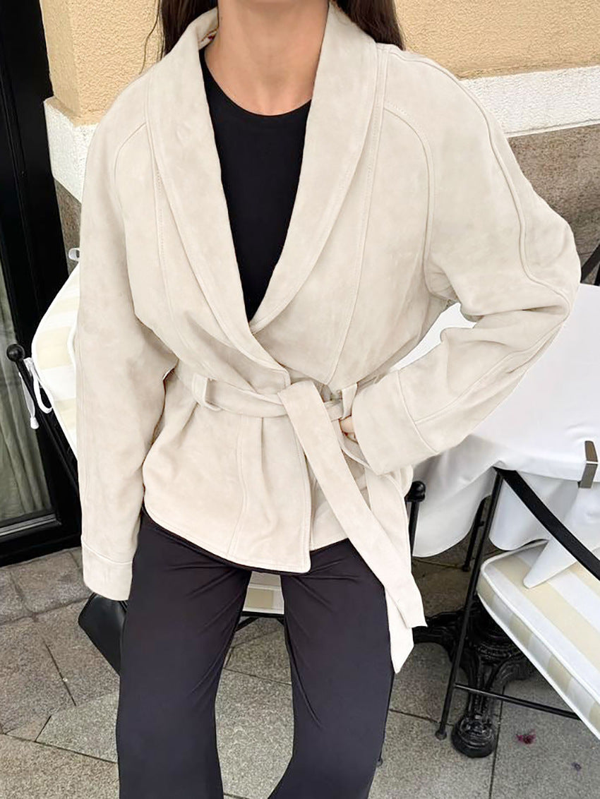 Berg-Feldt | Veste-manteau longue en nubuck et suède