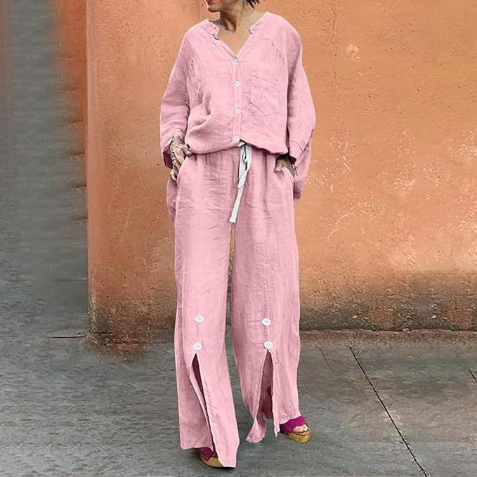 Ensemble en lin pour femme : coupe ample, décontractée, boutonnée, par berg-feldt