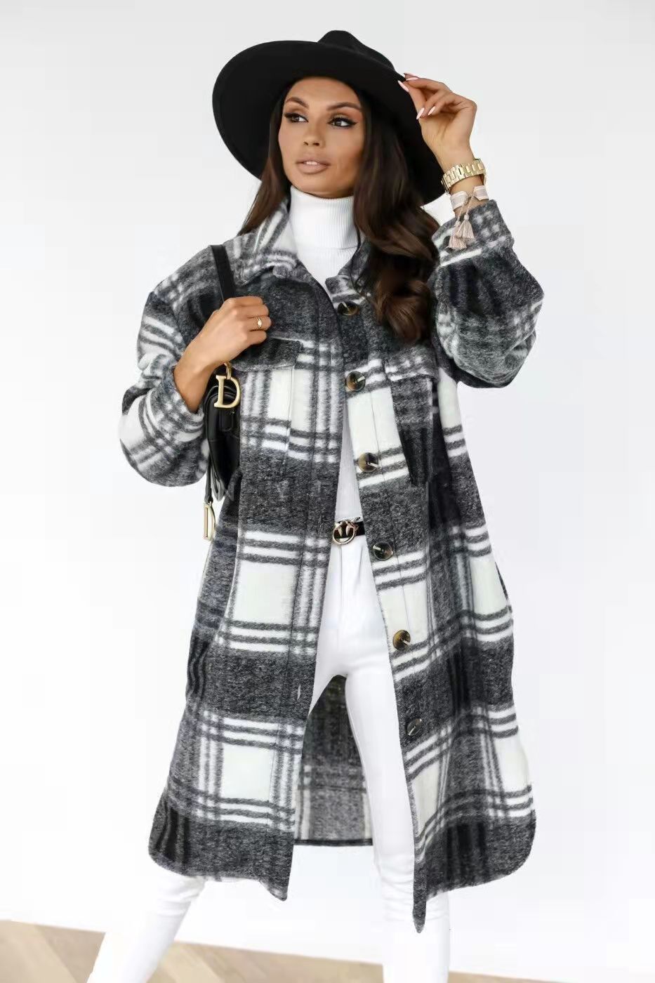 Damen-Manteau chemise oversized à carreaux avec poches pratiques Berg-Feldt